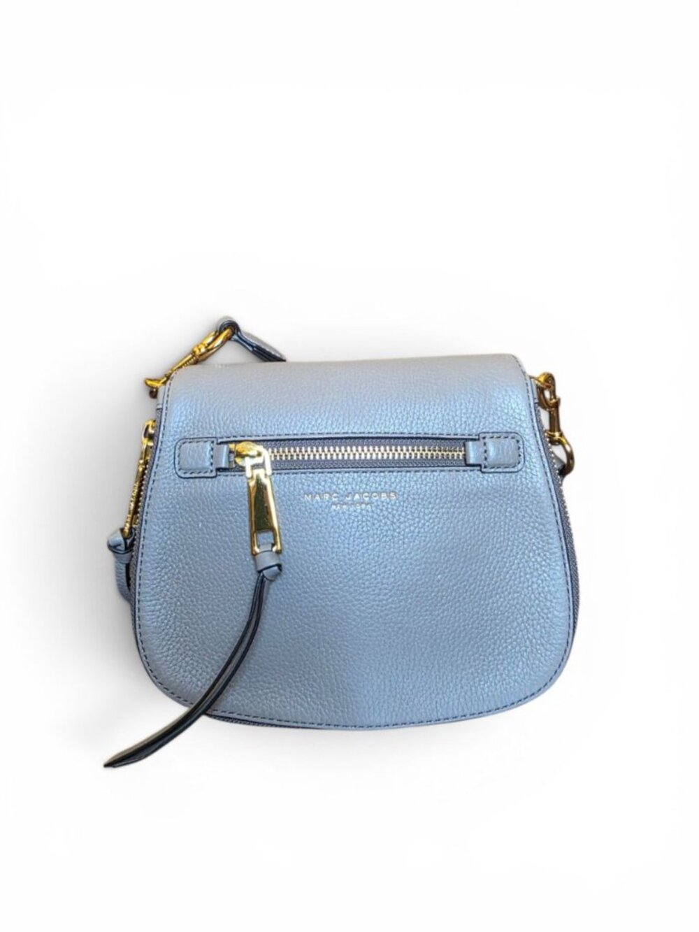 Marc Jacobs Nomad Crossbody Bag Pebbled Leather Saddle Shoulder Handbag Gray - Picture 3 of 16